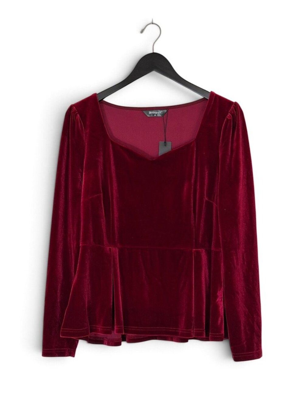 NWT Allegra K Velvet Sweetheart Neck Peplum Blouse Top XL